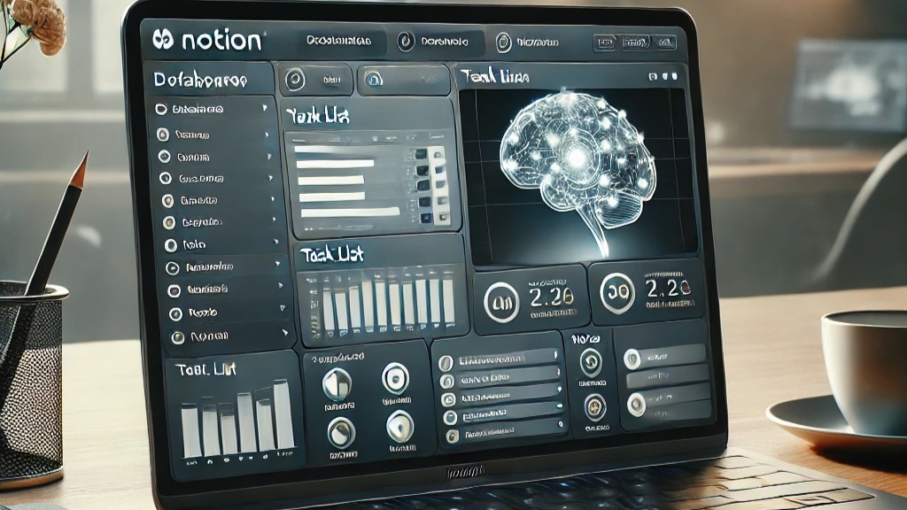Notebook with a dashboard in notion open
